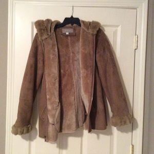 SALE‼️Suede leather and faux fur hoodie jacket